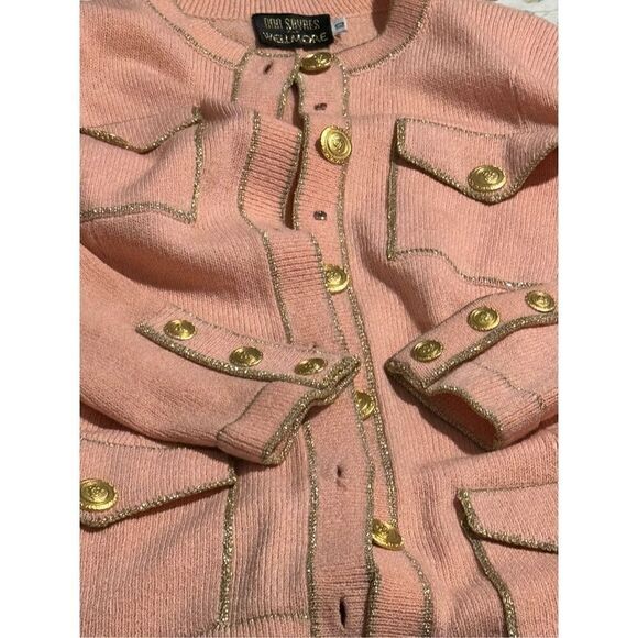 Don Sayred for Wellmore pink sweater gold buttons,pockets size 10 wool blend cha - Picture 8 of 10